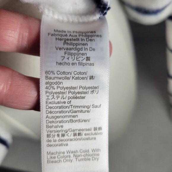 J.Crew Women White Navy Stripe Button Neck Long Sleeve Cotton Blend Tunic Size L - Picture 4 of 10